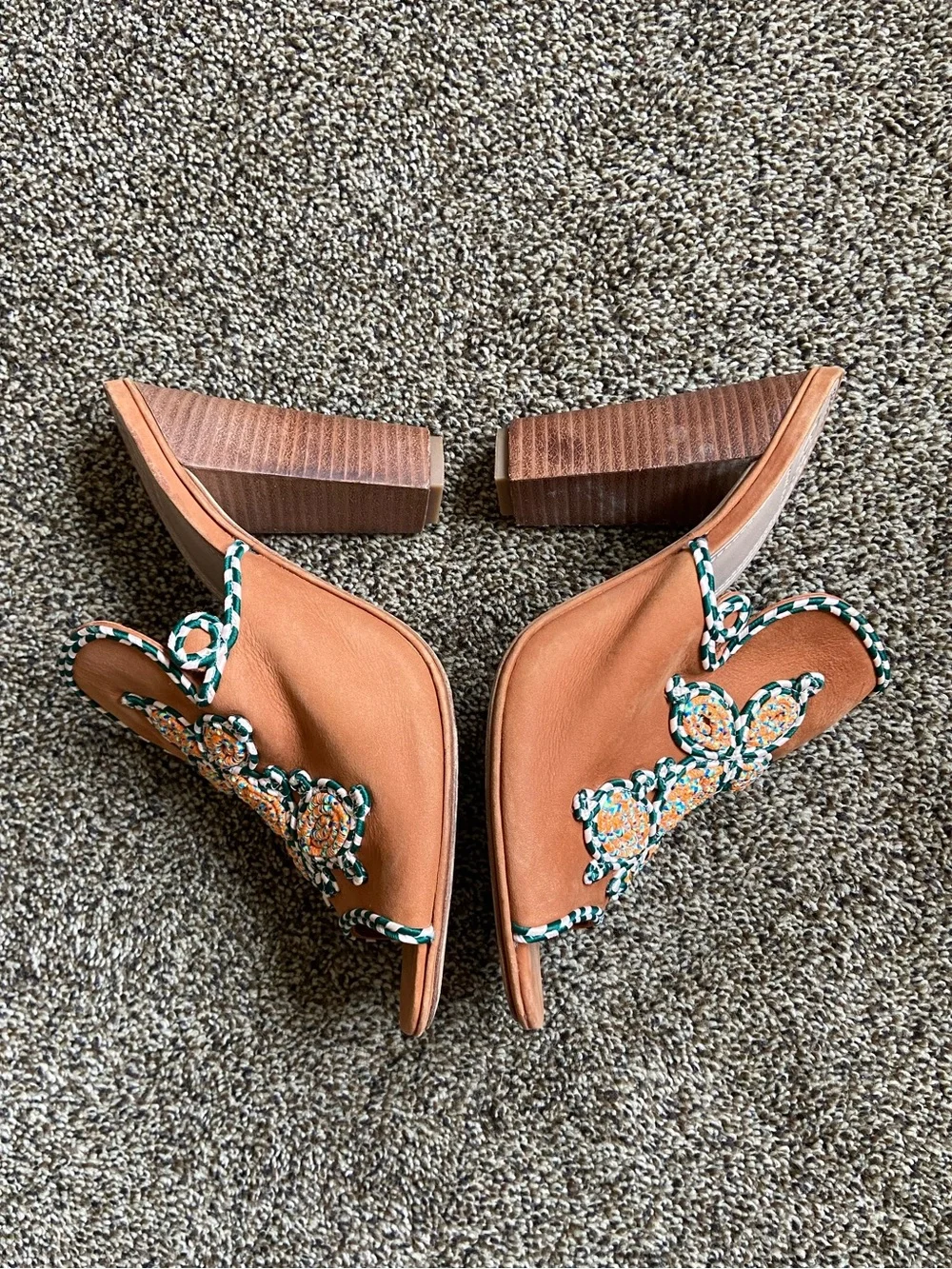 Tory Burch | Palisade Brown High Heel Embroidered Mules Size 11